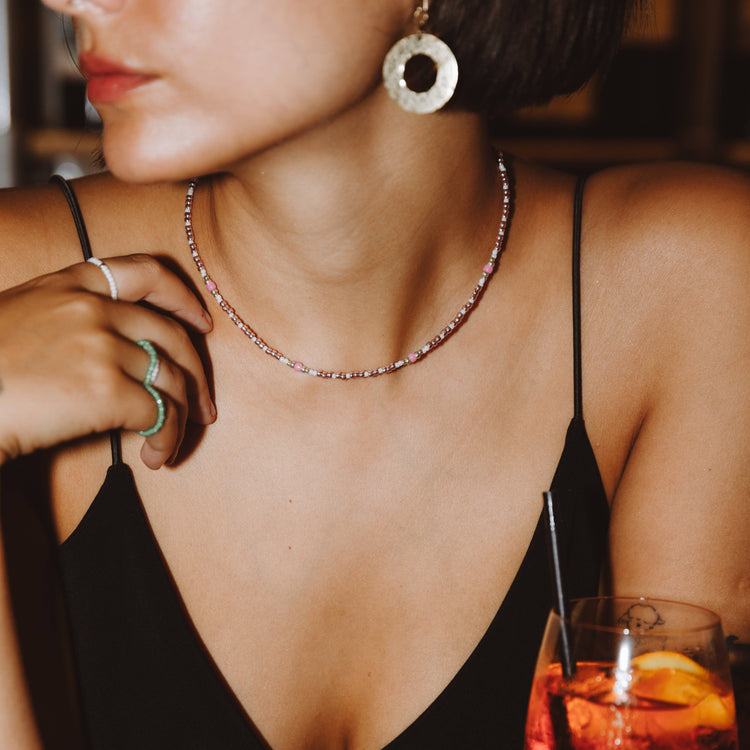 Rhimani Pink Metallic Beaded Necklace